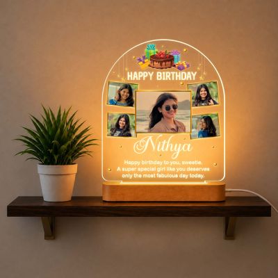 Personalized Birthday Photo Night Lamp for Girls & Women Decorative Bedside Table Light, Unique Birthday Gift for Wife, Girlfriend, Sister & Daughter